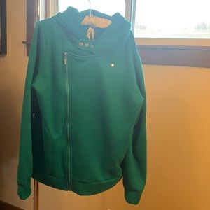 Zipper-close asymmetric hoodie, size xl